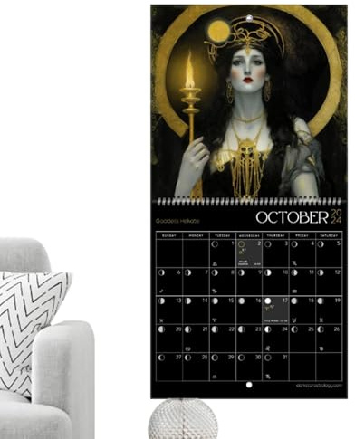 Calendario lunare 2024 - Pittura murale con fasi lunari della | Calendario astrologico decorativo da appendere in studio, soggiorno e ufficio | Design sicuro ed elegante fasi lunari