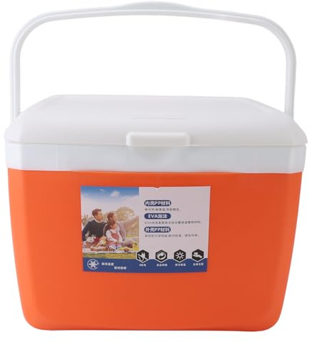 Insulated Portable Cooler, 13L Camping Picnic Cooler Box, Fresh Keeping Refrigerator Cold Box with Carry Handle for Picnics Grill Camping Fishing (Orange)