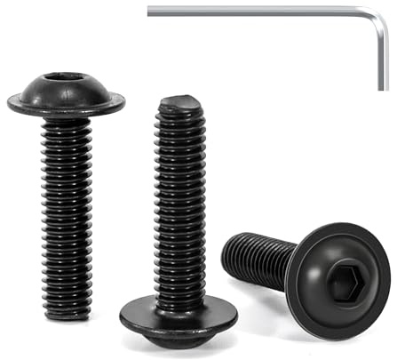 Tunejoy 30 Pezzi Viti a Testa Bombata con Flangia M6 x 25 mm Nero Vite a Testa Esagonale Bulloni in Acciaio Inox A2 V2A Viti a Brugola con Chiavi a Esagono Filettatura Completa