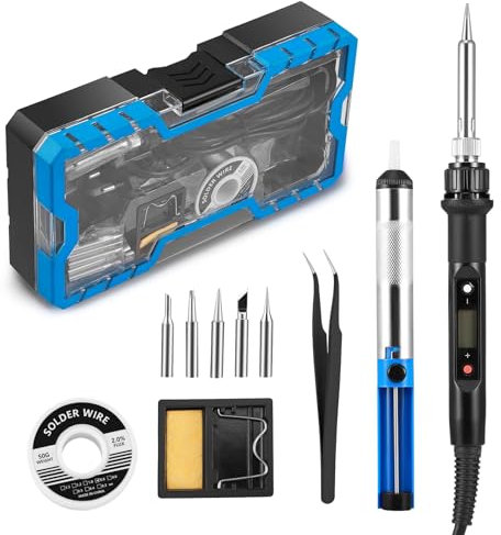 Kit de Fer à Souder, Pistolet de Soudage NuméRique LCD 80 W, Outil de Kit de Fer à Souder 12 en 1, Plage de TempéRature RéGlable de 180 à 480 ° C, Avec 5 Pannes de Fer à Souder