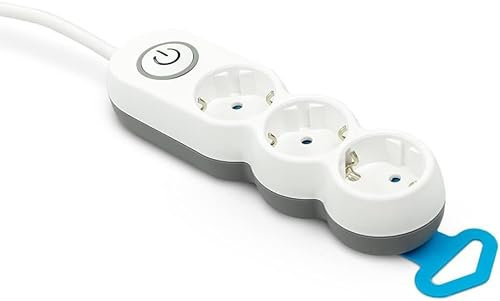 Garza Power - Regleta de 3 enchufes | con Interruptor | Enchufe Plano | Ladrón múltiple 1.4 Metros | Protección Infantil | Color Blanco | Gama Design