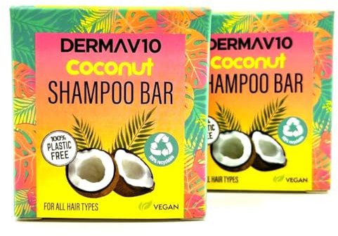 DV10 Coconut Shampoo Bar Twin Pack (2 Bars), Vegan, 100% Plastic-Free, All Hair Types, Travel-Friendly