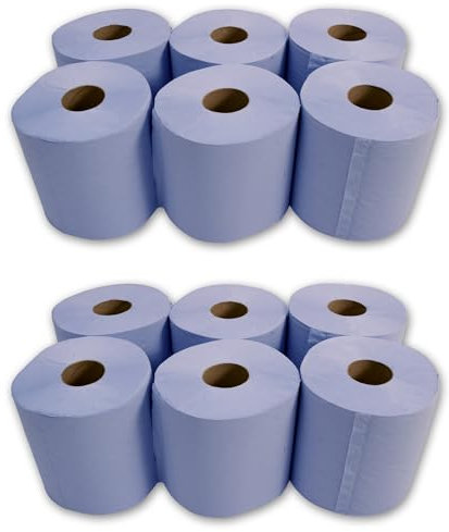 KAPCO 12 Value Blue Centrefeed Rolls | 2-Ply Embossed Paper Tissue Roll | Absorbent Hygienic Surface Wipes Ideal for Kitchen, Bathroom, Garage, Workshop & Paper Hand Towel Use | Multipurpose Cleaning