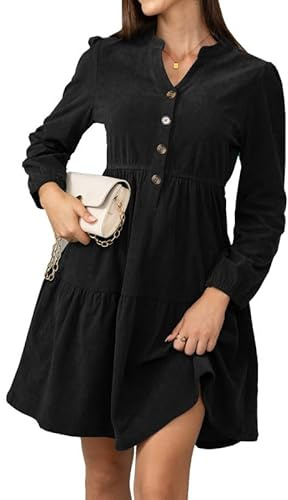 Alaster Queen Robe d'automne pour femmes - Hiver - Manches longues - Volants - Blouse - Robe en tricot avec poches - Col en V - Longue jusqu'aux genoux - Robe de fête élégante - Robe d'automne, Noir