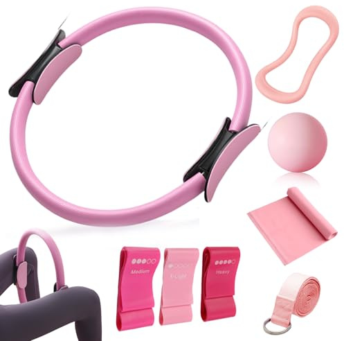 DELAIHUIL Kit Pilates Maison 8 Pcs Pilates Kit Pilates Accessoires Cercle Pilates, Yoga Ball, Resistance Bands, Pilate Ring, Yoga Band, Ceinture Auxiliaire pour La Force, La Flexibilité, La Stabilité