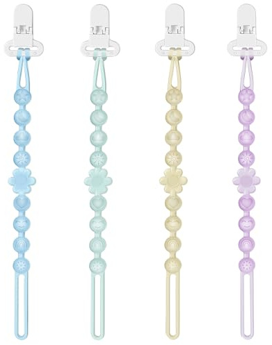 Iwooduubb Silicone Baby Pacifier Clip Holder, One-Piece Beads, BPA Free