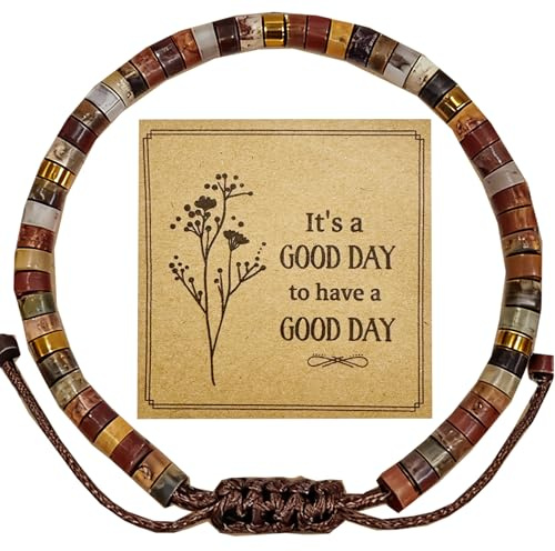 danytes Inspirational Bracelet for Women - Handmade Natural Stone Beaded Wrap Bracelet, Positive Energy Jewelry Gift for Her (Brown Jasperļ¼Good Day)