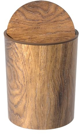 Cubo de basura retro con tapa oscilante, cubo de basura retro con tapa, cesta de madera vintage, soporte de papel duradero, elegante contenedor de basura para cocina, dormitorio, baño, salón, garaje