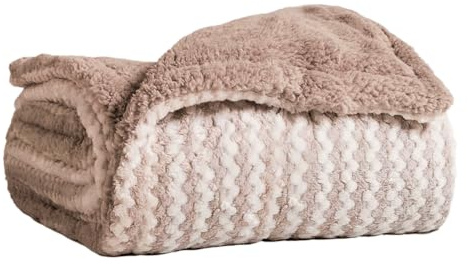 Acomoda Textil - Manta con Borreguito de Doble Cara Suave 130x160 cm Cálida y Ligera para Sofá, Sillón y Viiaje. Mantita para Cama Reversible, Elegante y Fácil de Lavar para el Hogar. (Beige)