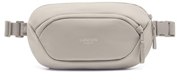 Larkson Bolso de Pecho Mujer y Hombre Beige - Helge Large - Bolsa en Bandolera con Bloqueador RFID y Trabillas Antirrobo sobre la Cremallera - Acolchado de Malla - Repelente al Agua