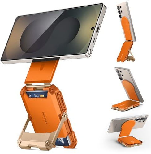 SUPCASE MagSafe Cartera Magnética para Hombre [Bloqueo RFID][Hold 5 Cards][Soporte Ajustable][com Anillo Magnético] Trípode para Samsung Galaxy S25/24, iPhone 17/16/15/14 y Google Pixel 10 (Coral)