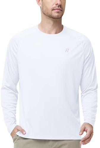 Runhit Men’s Rash Vest Long Sleeve, UPF 50+ Quick Dry UV Sun Protection Swim Top, Breathable Lightweight T-Shirt for Running Fishing & Outdoor, White L