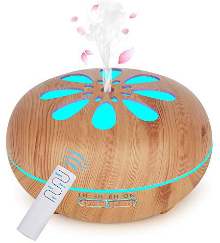 GeeRic Aroma Diffuser, 550ML Luftbefeuchter Ultraschall Vernebler,Raumbefeuchter Aromatherapie Öle Duftlampe mit 7 Farben LED Helles Holz