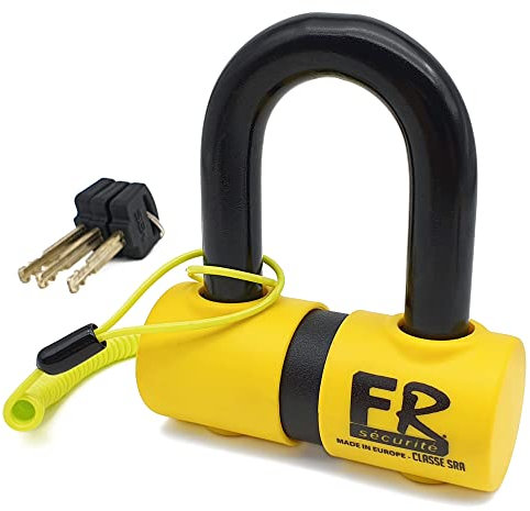 FR SECURITE FR50 Motorradschloss Diebstahlsicherung Mini U Bremsscheibenschloss Homologiert Classe SRA Gehärteter Stahl Ø18 45 x 65 mm + Erinnerungskabel Sicherheit für Motorrad Scooter