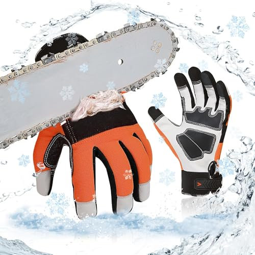 Vgo... 1Paar 0℃/32°F Kettensägenhandschuhe in Winter, 12-lagiger Kettensägenschutz, Arbeitshandschuhe aus Leder, Mechanikerhandschuhe (GA8912FWCS)