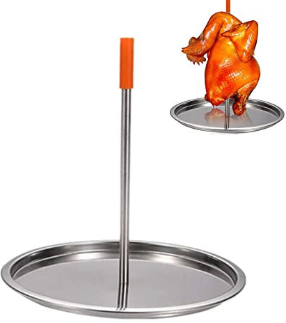 Vertical Skewer Stainless Steel Chicken Roaster Stand Barbecue Grilling Rack with Drip Tray for Steak, Chicken, Fish, Meat