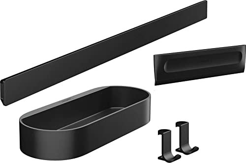 hansgrohe WallStoris - Duschset, Zubehör Set für die Dusche ohne bohren, Badezimmer Set 4-teilig, Wandstange, Ablagekorb, Duschabzieher, Handtuchhaken, Badezimmer Zubehör, Mattschwarz, 27967670