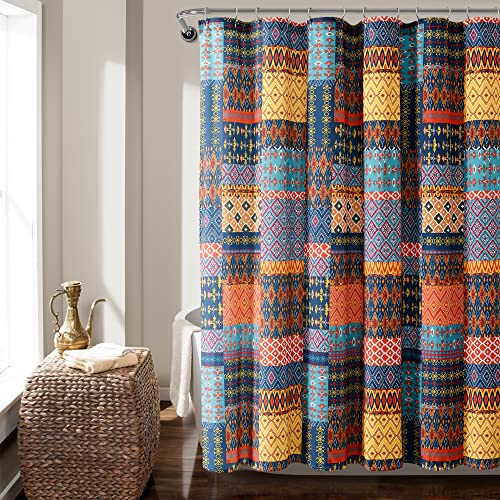 Lush Decor Misha Shower Curtain Single 72 W x 72 L Multi - Fabric Shower Curtains for Bathroom - Patchwork Bathroom Curtain - Colorful Boho Decor