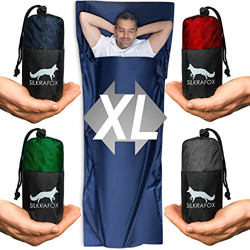 Silkrafox Compact XL – extragroßer Hüttenschlafsack, Ultraleicht Inlett aus Mikrofaser, Kunst-Seidenschlafsack, Sommer Schlafsack, Inlay, grau