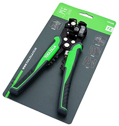 Pelacables y cortador Toolzilla - Herramienta 3 en 1 para pelar y cortar cables de 10 a 22 AWG - Cuenta con nariz estilo alicate, cortador de pernos y crimpadora para terminales aislados y no aislados