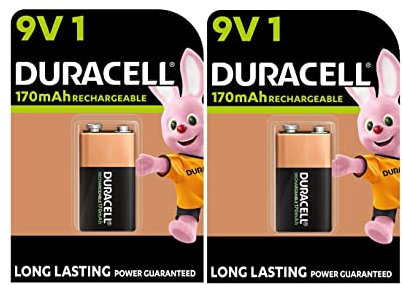 2 pilas Duracell 9 V recargables de 170 mAh (2 blísters de 1 batería) 2 pilas