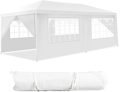 KOMFOTTEU 3x6m Gartenpavillon, Partyzelt mit 4 abnehmbaren Seitenwänden, Faltpavillon tragbar mit Tragetasche, Pavillon & Gartenzelt für Feste, Party, Hochzeit, Weiß