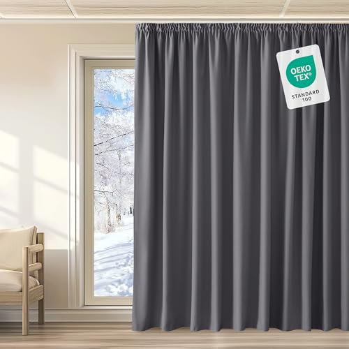 KGORGE Rideau Occultant Thermiques - Panneaux de Rideaux Intérieurs Isolant UV, Lot de 1 Rideaux Opaque Decoration pour Maison Chambre, Galon Fronceur, Largeur 300 x Hauter 240cm, Gris