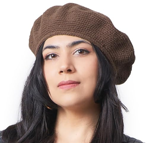 Cappello A Maglia E Basco Donna, Cappellino all'Uncinetto in 100% Cotone, Berretto Francese da Uomo Crochet Fatto A Mano per L'Estate E l'inverno Marrone Chiaro