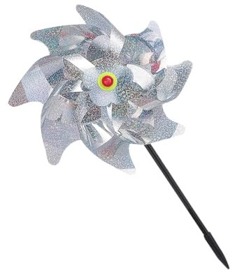 KONTONTY 5pièces Lot de Moulins à Vent Réfléchissants Effet Scintillant Argenté Dispositif Anti-Oiseaux PVC Et Pet Protection Jardins Et Vergers sans Danger