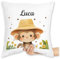 Kissen 40x40 Zierkissen - Süßer Safari AFFE personalisiert I Affen Geschenk für Kinder mit Name I Affen Liebhaber I Affenmotiv I Kindermotiv AFFE I Äffchen I Monkey I Safari Tiere - 40 x 40 cm