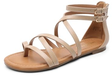DREAM PAIRS Women's Dressy Gladiator Summer Sandals | Strappy gladiator design, flat no-heel comfort, adjustable buckle straps, back zipper easy on/off, for beach & casual