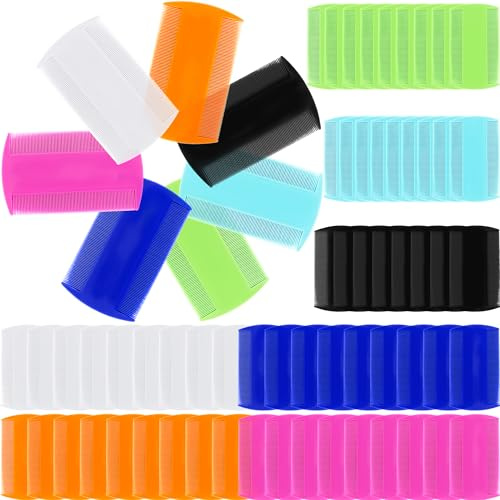 70 Pack Hair Flea Comb Lice Comb Double Sided Fine Tooth Pet Comb for People Cats and Dogs Remove Dandruff Remove Lice, 7 Colors
