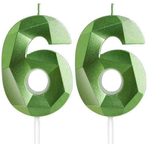 Yiran 66th Birthday Candles, Green Number 66 Candle for Cake, Happy Birthday Candles, Green Cake Topper Decorations for Birthday Party Baby Shower Wedding Anniversary