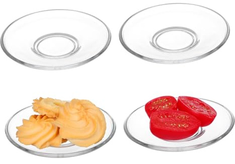 MAGICLULU 4pezzi Piattini in Vetro Trasparente Rotondo Piattini da tè Decorativi da caffè in Vetro di Tazza