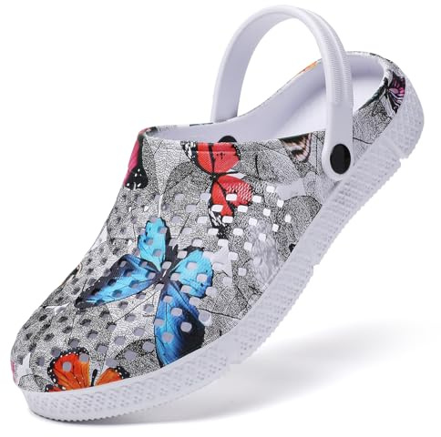 CERYTHRINA Sabots Jardin Femme - Motif Papillon Imperméables Respirants | Chaussures de Jardinage Légeres à Séchage Rapide | Sandales Confortables Gris2 40