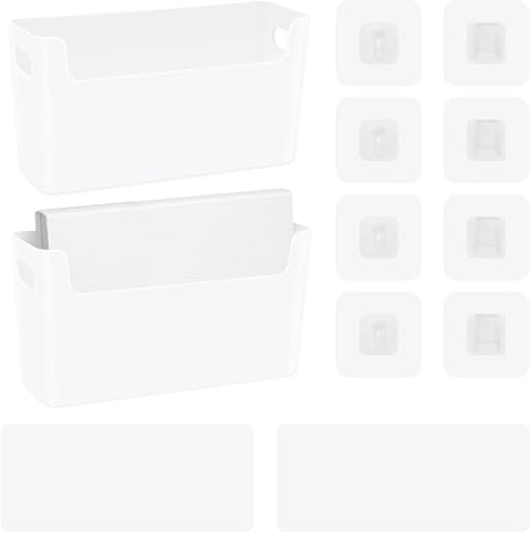 LELE LIFE Lot de 2 organiseurs de fichiers muraux, auto-adhésifs, porte-documents à suspendre pour courrier, lettres, papier, dossier, documents, magazines pour bureau et maison, blanc