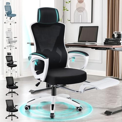 ALFORDSON Silla Escritorio Ergonómica Ajustable con Reposapiés, Sillas Oficina Ejecutiva Malla Transpirable para Estudio,Dormitorio,Recepción,Reuniones,Casa, Reclinable 150°(Negra y Blanca)
