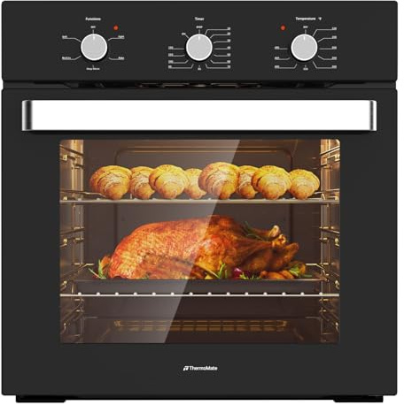 ThermoMate 24 Electric Wall Oven, ETL Certified, 2.8 Cu. Ft. Built-in Electric Wall Oven with 5 Cooking Functions, Black, Anti-Mistouch Knob, Removable 3-Layer Glass Door, 2200W