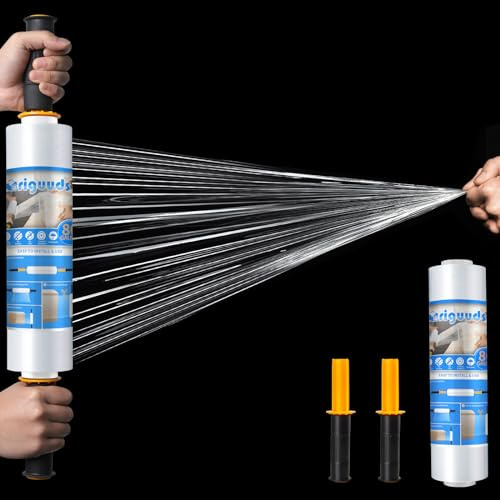 Origuuds Film para Embala, 20 Micras Resistencia Industrial de Estiramiento Con Asas Rollos de Plastico Embalaje Film para Embalaje Industrial y Envoltura Mudanza(Transparente/38cm x 300m, 1 Rollo)