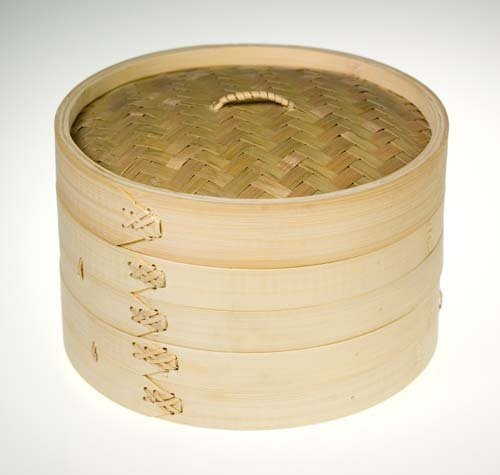 ECS Round Bamboo Steamer - Two Layer with One Lid and Free Dim Sum Paper (10)