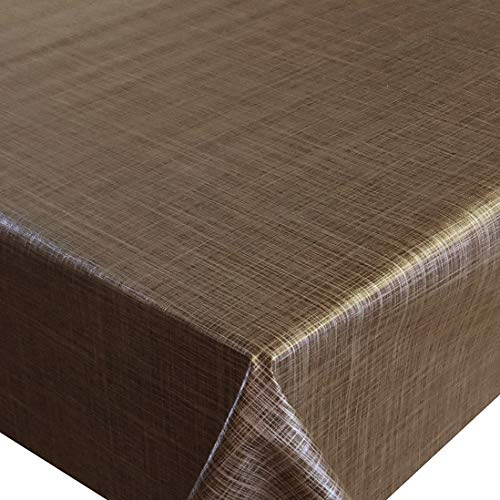 Wachstuchtischdecke Gartentischdecke, Leinen Look Braun Rechteckig 120 x 180 cm, wasserabweisend, abwaschbare Tischdecke