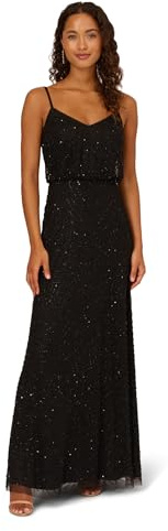 Adrianna Papell Women's Long Beaded Blouson Gown, Black, 16