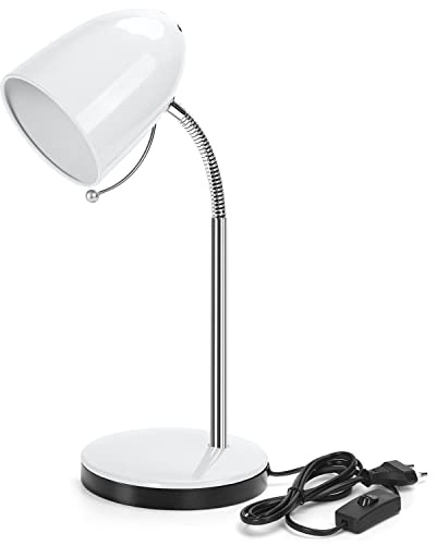Aigostar Lámpara Escritorio Retro E27, Flexo Escritorio de Metal Vintage Sin Bombilla, Lampara de Mesa con Cuello Flexible, Máx 240V, Cable de 153 cm, Blanco