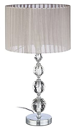 Relaxdays 10022849 Lampe de Chevet Abat-Jour Tissu Voile Boules Verre Cristal HxlxP: 53x29,5x29,5 cm, Claire/Argent, 40 W, 29.5 x 29.5 x 41 cm
