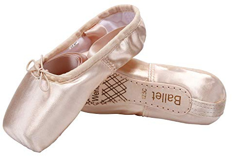 WENDYWU Girls Womens Dance Shoe Pink Ballet Pointe Slippers Ballet Flats Shoes with Ribbons Toe Pads Black Pink Red (Pink,12.5C)
