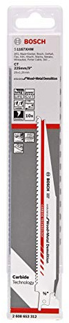 Bosch Professional 10 Stück Säbelsägeblatt S 1167 XHM Endurance for Wood and Metal Demolition (Länge 225 mm, Zubehör Säbelsäge)