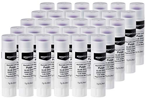 Amazon Basics Purple Washable School Glue Sticks for Classroom Supplies and Crafting, Dries Clear, 0.24-oz Stick, 30-Pack