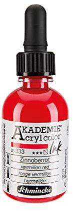 Schmincke - AKADEMIE Acryl color INK, Zinnoberrot, 50 ml, 23 333 024, flüssige Acryl color-Farbe, pigmentierte Acryltinte zum Malen, Schreiben, Airbrush