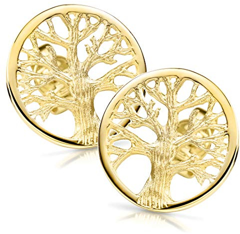 MATERIA Gold Ohrstecker Baum des Lebens - 925 Silber Ohrringe Damen vergoldet flach in Etui SO-380-9mm