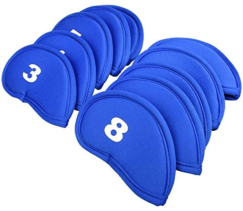 RHINORO - Set of 10 - Golf Iron Clubs Head Covers Cover Protector 3 4 5 6 7 8 9 A SW PW Soft & Lightweight (Blue)
